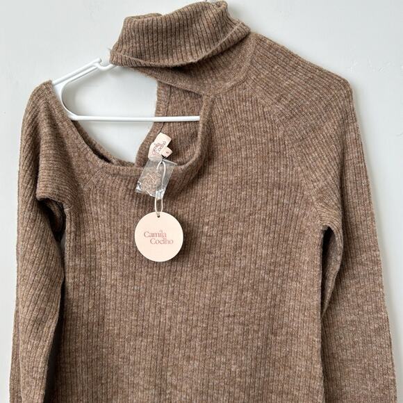 Camila Coelho Emelia in Beige Wool Blend Mini Sweater Dress Size: S - Picture 3 of 6